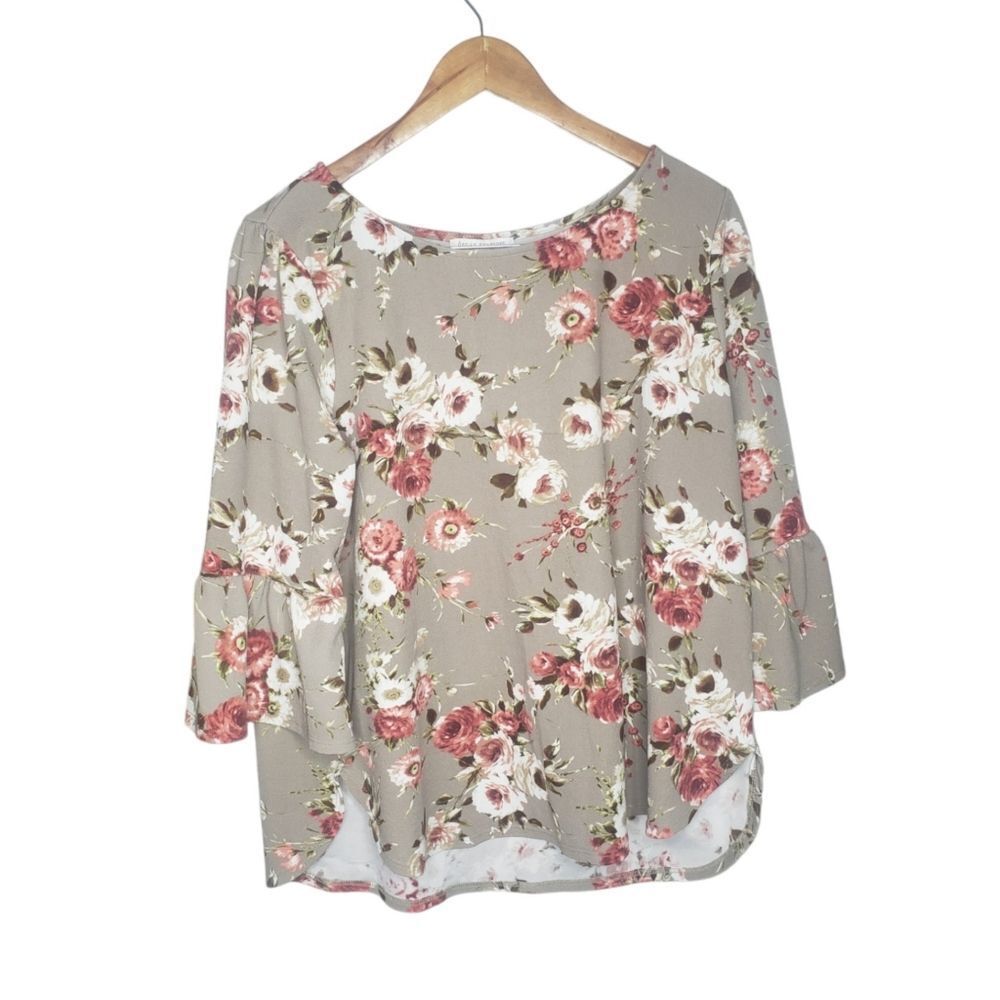 Anthropologie Green Envelope gray and pink floral boho plus size top size 2x